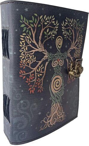 دفتر ملاحظات مصنوع يدويًا بحافة ورقية من جلد أم الأرض، دفتر كتابة شجرة الحياة، مفكرة يومية منقوشة عتيقة، غطاء ورقي غير مبطن مع مجلة طباعة ملونة للنساء، 7 × 5 بوصة in Kuwait