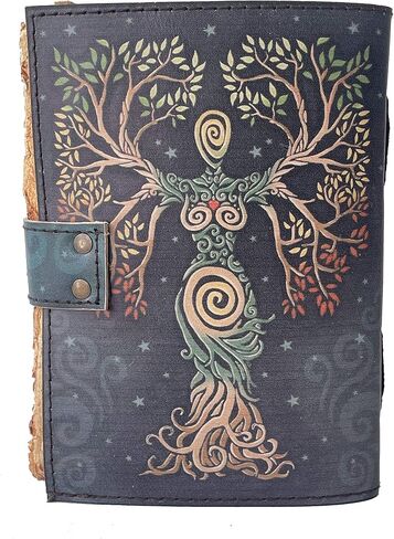 دفتر ملاحظات مصنوع يدويًا بحافة ورقية من جلد أم الأرض، دفتر كتابة شجرة الحياة، مفكرة يومية منقوشة عتيقة، غطاء ورقي غير مبطن مع مجلة طباعة ملونة للنساء، 7 × 5 بوصة in Kuwait