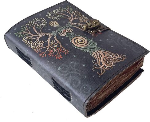 دفتر ملاحظات مصنوع يدويًا بحافة ورقية من جلد أم الأرض، دفتر كتابة شجرة الحياة، مفكرة يومية منقوشة عتيقة، غطاء ورقي غير مبطن مع مجلة طباعة ملونة للنساء، 7 × 5 بوصة in Kuwait