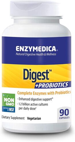 Enzymedica, دايجست + بروبيوتيك، دعم الإنزيم لعملية الهضم الصحي والتخفيف من الغازات العرضية والانتفاخ وعسر الهضم، 1.2 مليار وحدة تشكيل مستعمرة، 90 كبسولة in Saudi Arabia