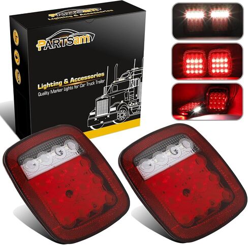 Partsam 2x مصابيح LED خلفية عالمية 26LED توقف الفرامل الحمراء بدوره مصابيح الذيل العكسي مع مصابيح ترخيص جانبية متوافقة مع Wrangler YJ TJ CJ Pick-up Truck Trailer Boat RV Flatbed 12V in Saudi Arabia