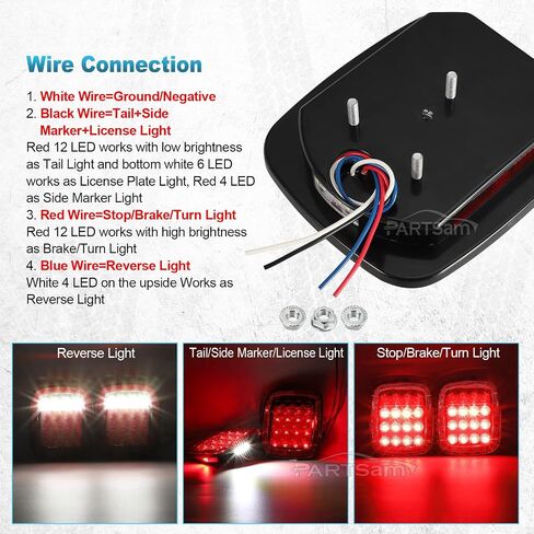 Partsam 2x مصابيح LED خلفية عالمية 26LED توقف الفرامل الحمراء بدوره مصابيح الذيل العكسي مع مصابيح ترخيص جانبية متوافقة مع Wrangler YJ TJ CJ Pick-up Truck Trailer Boat RV Flatbed 12V in Saudi Arabia