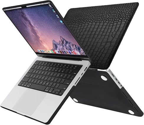 MOSISO Compatible with MacBook Pro 14 inch Case 2023 2022 2021 Release M3 A2918 A2992 M2 A2779 M1 A2442, Crocodile Grain PU Leather Hard Shell Case&Keyboard Cover&Screen Protector&Storage Bag, Black in Saudi Arabia