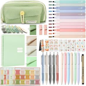 54Pcs Bible Journaling Kit, 24 Bible Highlighters and Pens No Bleed, Bible Tabs, Sticky Notes, Pencil Case, Notebook, School Journal Study Supplies Essentials Accessories Set for Women