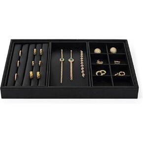 Oirlv Black Leather Jewelry Display Flat Tray Perfume Accessories Trinket Watch/Earring/Ring Storage Organizer in Kuwait