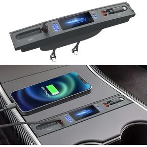 Qoope Tesla USB Hub Model 3 Model Y Accessories 2023 2022 2021 محطة إرساء شاحن سريع لوحدة التحكم المركزية طراز 3/Y، هدايا لأصحاب تسلا