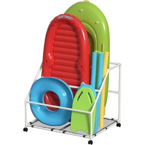 Pool Float Holder, Poolside Float Storage, Rust-Proof Float Rack, Anti-UV Float Organizer, Outdoor Pool Float Container for Floaties, Noodles, (White, Basic Plus)