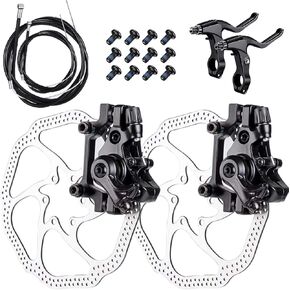 Front and Back Disc Brake Kit - Aluminum Alloy Calipers, 2 Pcs Stainless Steel 160 mm Rotors & Cable & Brake Lever & 12 Bolts, Freewheel Threaded Hubs Hole Distance of 44mm