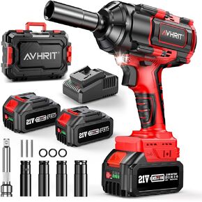 Cordless Impact Wrench 1/2 Inch, Max Torque (850N.m) 630Ft-lbs 1/2 Impact Gun w/ 2x 4000mAh Battery, Charger & 5 Sockets, Power Impact Driver for Car Home