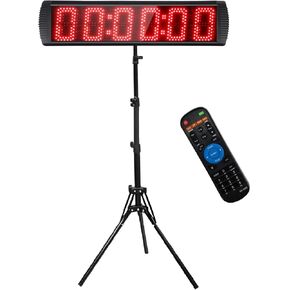 GANXIN Portable 5'' High 6 Digits LED Race Clock with Tripod for Running Events, Countdown/up Digital Race Timer, 12/24-Hour Real Time Clock, Stopwatch by Remote Control, Red Color