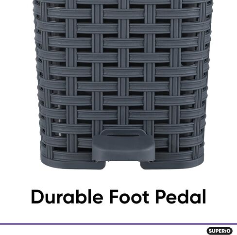 Superio Mini Trash Can with Foot Pedal Small Outdoor Garbage Can with Lid, 3 Gallon Plastic Waste Basket for Bathroom, Bedroom, Kitchen, Office, Patio (Wicker White Smoke 12 QT.) (Smoke) in Saudi Arabia