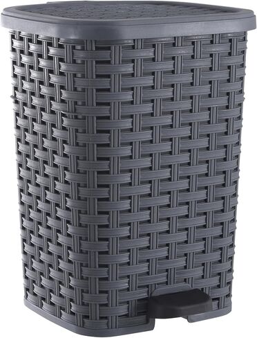 Superio Mini Trash Can with Foot Pedal Small Outdoor Garbage Can with Lid, 3 Gallon Plastic Waste Basket for Bathroom, Bedroom, Kitchen, Office, Patio (Wicker White Smoke 12 QT.) (Smoke) in Saudi Arabia