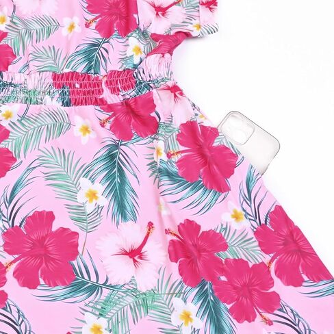 Perfashion Girls Summer Dresses Printed Casual Loose Sundress Smocked Waist Roll-Sleeve in Kuwait