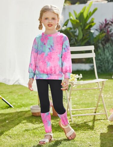 Arshiner Toddler Girls Clothes 2 Piece Outfit Sweatshirt Patchwork Leggings | Casual Clothing Sets Roundneck Long Sleeve Tops Fall Winter Sweatsuits in Saudi Arabia
