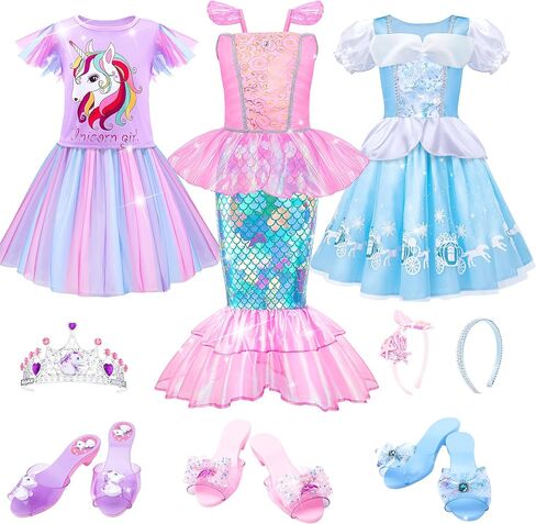 Meland Princess Dress Up for Girls 3-6, Dress Up Clothes for Girls with Princess Shoes Toy, Birthday Gift for Toddlers Girls in Kuwait