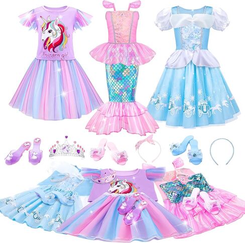 Meland Princess Dress Up for Girls 3-6, Dress Up Clothes for Girls with Princess Shoes Toy, Birthday Gift for Toddlers Girls in Kuwait