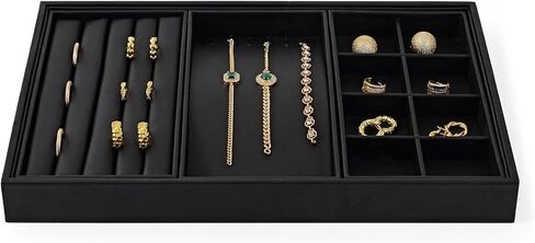 Oirlv Black Leather Jewelry Display Flat Tray Perfume Accessories Trinket Watch/Earring/Ring Storage Organizer in Kuwait