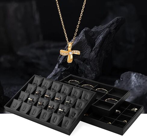 Oirlv Black Leather Jewelry Display Flat Tray Perfume Accessories Trinket Watch/Earring/Ring Storage Organizer in Kuwait