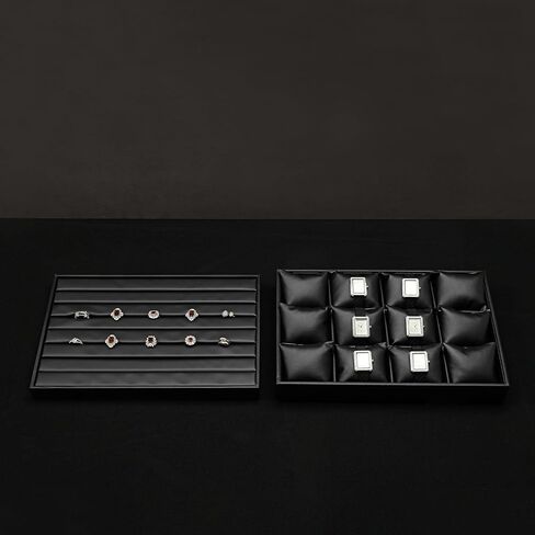 Oirlv Black Leather Jewelry Display Flat Tray Perfume Accessories Trinket Watch/Earring/Ring Storage Organizer in Kuwait