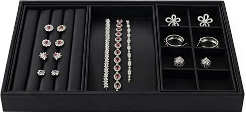 Oirlv Black Leather Jewelry Display Flat Tray Perfume Accessories Trinket Watch/Earring/Ring Storage Organizer in Kuwait