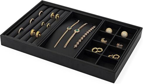 Oirlv Black Leather Jewelry Display Flat Tray Perfume Accessories Trinket Watch/Earring/Ring Storage Organizer in Kuwait