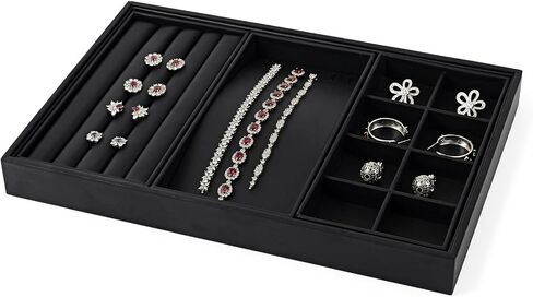 Oirlv Black Leather Jewelry Display Flat Tray Perfume Accessories Trinket Watch/Earring/Ring Storage Organizer in Kuwait
