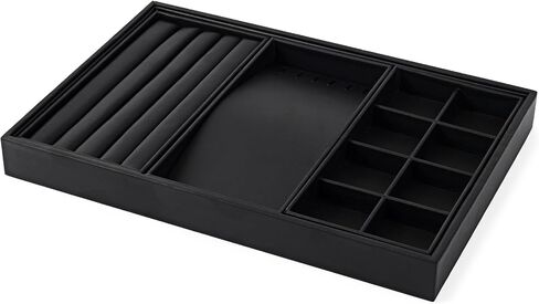 Oirlv Black Leather Jewelry Display Flat Tray Perfume Accessories Trinket Watch/Earring/Ring Storage Organizer in Kuwait
