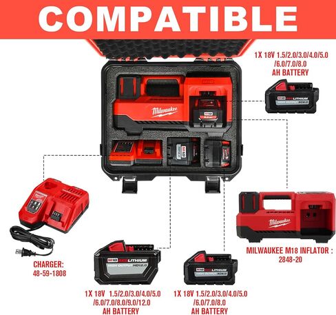 Air Compressor Waterproof Hard Case Compatible with Milwaukee M18 Inflator 2848-20, Air Pump Carrying Bag for Milwaukee Tools, Storage Holder for Battery Pack 18V 3.0 to 9.0 Ah - Black in Saudi Arabia