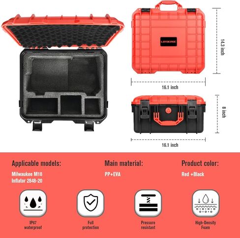 Air Compressor Waterproof Hard Case Compatible with Milwaukee M18 Inflator 2848-20, Air Pump Carrying Bag for Milwaukee Tools, Storage Holder for Battery Pack 18V 3.0 to 9.0 Ah - Black in Saudi Arabia