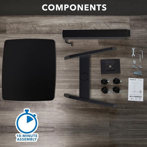 Mount-It! Adjustable Rolling Laptop Desk with Wheels [23.6" x 20.5"] Sit Stand Mobile Workstation Cart with Pneumatic Spring Lift for Height Adjustment, Rolling Computer Table, Foot Pedal (White) in Kuwait