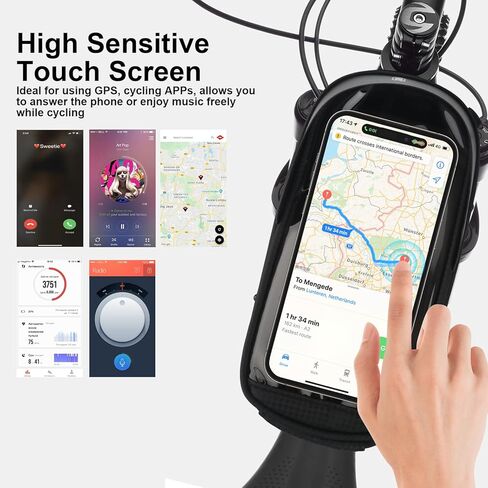 Bike Phone Handlebar Bag Holder Bike Phone Holder Waterproof Bike Bag with Sun-Visor Rain Cover, TPU Touch Screen, Handlebar Mount Bicycle Phone Front Frame Bag Bike Phone Mount for Bike in Saudi Arabia