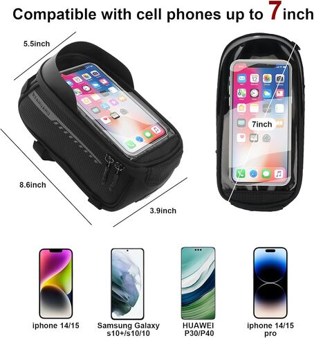Bike Phone Handlebar Bag Holder Bike Phone Holder Waterproof Bike Bag with Sun-Visor Rain Cover, TPU Touch Screen, Handlebar Mount Bicycle Phone Front Frame Bag Bike Phone Mount for Bike in Saudi Arabia