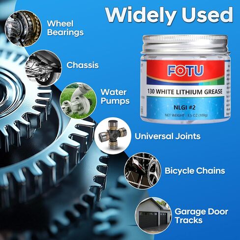 FOTU 130 White Lithium Grease - High Performance Lubricant for All Your Mechanical Needs - 100% Pure & Long - Lasting - Ideal for Bearings, Chains, Garage Door Hinges, Windows Tracks (3.5 Oz, 2-Pack) in Kuwait