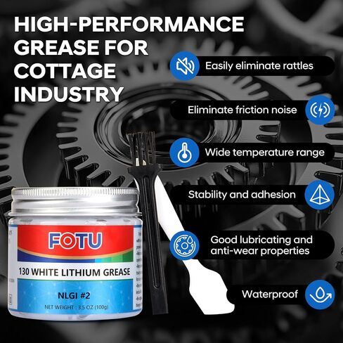 FOTU 130 White Lithium Grease - High Performance Lubricant for All Your Mechanical Needs - 100% Pure & Long - Lasting - Ideal for Bearings, Chains, Garage Door Hinges, Windows Tracks (3.5 Oz, 2-Pack) in Kuwait