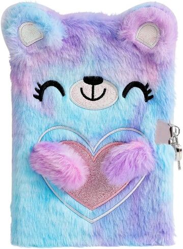 YankMooM Journal for Kids Diary with Lock for Girls, Plush Secret Kids Journal Tie-Dye Notebook Gift for for Writing and Drawing, Hardcover Fluffy Bear Secret Diary with Stickers for Kids in Saudi Arabia