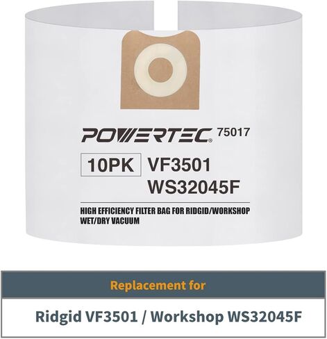 أكياس مكنسة كهربائية POWERTEC Shop 12PK لأكياس فراغ Ridgid VF3502 23743، أكياس فلتر بديلة لـ Ridgid RT1200، 1610RV 12-16 جالون أكياس جمع الغبار الرطبة/الجافة، تسوق ملحقات المكنسة الكهربائية لـ Ridgid in Saudi Arabia