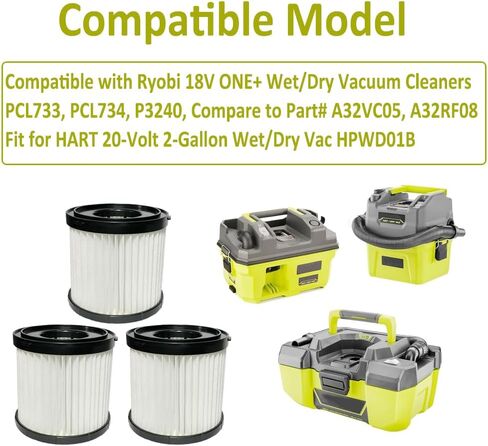 2 Pack Filter Compatible with Ryobi 18V One+ Wet/Dry Hand Vacuum PCL702 PCL702B PCL702K Model# A32F02 in Saudi Arabia