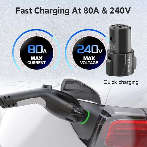 J1772 to Tesla Charging Adapter - EVDANCE Tesla Charger Adapter for Tesla Model 3 Y S X Charging Adapter 80 Amp/ 240VAC [Safety Certified] Portable Outdoor SAE J1772 EV Adapter for Tesla Owner Only in Kuwait