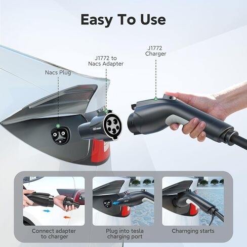 J1772 to Tesla Charging Adapter - EVDANCE Tesla Charger Adapter for Tesla Model 3 Y S X Charging Adapter 80 Amp/ 240VAC [Safety Certified] Portable Outdoor SAE J1772 EV Adapter for Tesla Owner Only in Kuwait