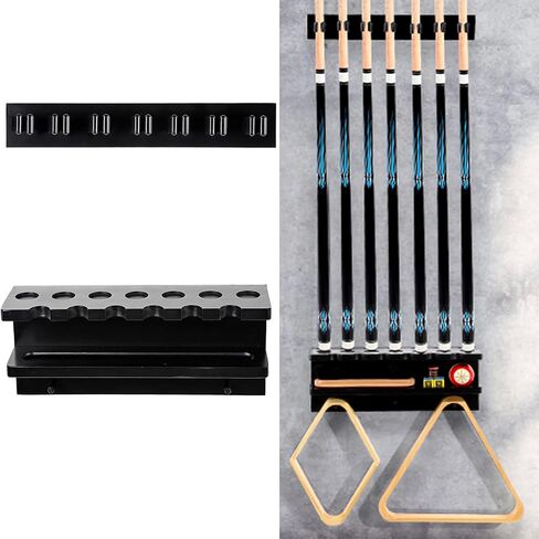 Pool Stick Holder Wall Mount, Pool Cue Rack, Ping Pong Paddle Holder, Dart Holder 3-IN-1,100% Solid Wood Billiard Cue Racks,12 Steel/Soft Tip Darts and Table Tennis Accessories for Man Cave in Saudi Arabia
