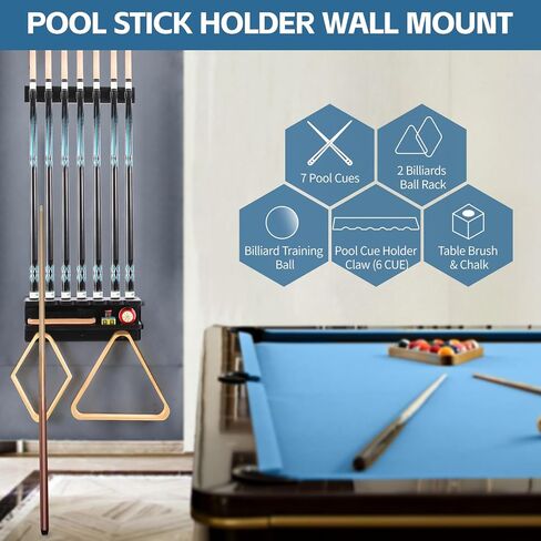 Pool Stick Holder Wall Mount, Pool Cue Rack, Ping Pong Paddle Holder, Dart Holder 3-IN-1,100% Solid Wood Billiard Cue Racks,12 Steel/Soft Tip Darts and Table Tennis Accessories for Man Cave in Saudi Arabia