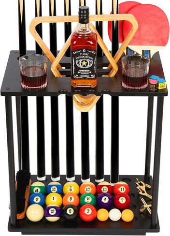 Pool Stick Holder Wall Mount, Pool Cue Rack, Ping Pong Paddle Holder, Dart Holder 3-IN-1,100% Solid Wood Billiard Cue Racks,12 Steel/Soft Tip Darts and Table Tennis Accessories for Man Cave in Saudi Arabia
