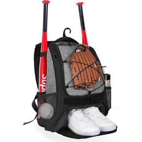 Youth Baseball Bag,Softball Bag with Shoes Compartment,Baseball Backpack with Fence Hook for TBall Bat & Equipment