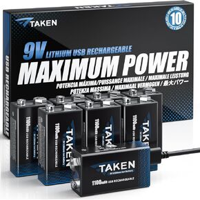 9 Volt Batteries 4 Pack USB Rechargeable, High Capacity 1100mAh LI-ion Batteries with Type C Charging Cable for Smoke Alarms Detector, Electric Guitar, Microphone, Pet Collars, Caller