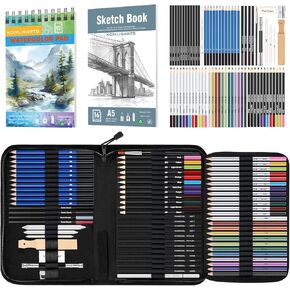 KOMLISATS 73 Pieces Pro Drawing Kit Sketching Pencils Set,Charcoal Pencils, Sketch Pencils, Charcoal Stick,Sharpener,Eraser.Art Supplies for Artists Beginner Adults Teens