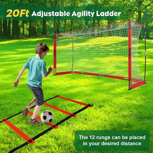 Portable Soccer Goal 12x6Ft, Collapsible Soccer Goal Net Metal Base, Quick Setup Soccer Training Equipment with 1 Carry Bag, 1 Agility Ladder, 4 Ground Nails in Saudi Arabia