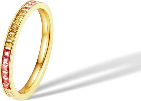 Eternity Rainbow Full Round Wedding Band for Women, 14K Gold Plated Titanium Non Tarnish Bands with Colorful Cubic Zirconia, Multi-Gemstone Rings, Stackable Fashion Ring in Kuwait