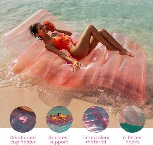 FUNBOY عملاق قابل للنفخ فاخر من الزجاج البحري الأخضر كرسي استرخاء، كرسي حمام السباحة يطفو للبالغين، مادة خضراء شفافة من الزجاج البحري، مثالية لحفلة حمام السباحة الصيفية in Kuwait