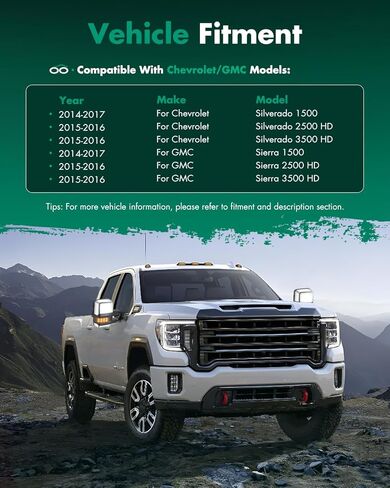 مرايا السحب من SCITOO، مرايا الشاحنة السوداء تناسب 2003-2007 لسيارة Chevy Silverado لـ GMC Sierra 1500 2500 3500 (07 نمط جسم جديد) مع زوج LH RH ضوء إشارة الانعطاف الساخن المعدل in Kuwait