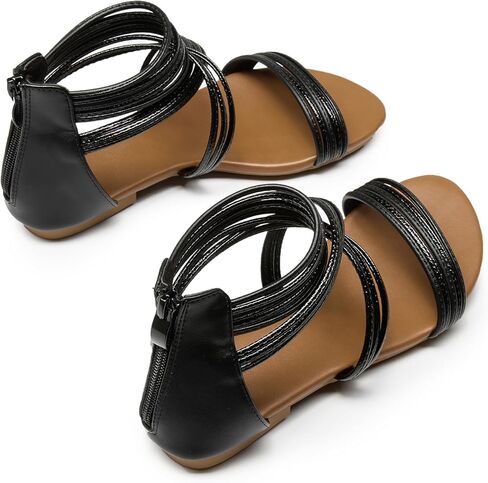 صنادل نسائية بأشرطة مطاطية وحزام للكاحل شبشب صيفي للشاطئ باللون الأسود in Kuwait